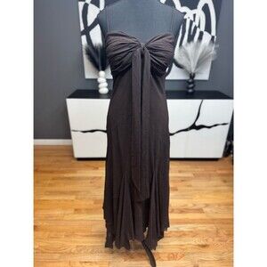 S.L. Fashions Brown Strapless Midi Dress Tie Front Women's Size 12 EUC